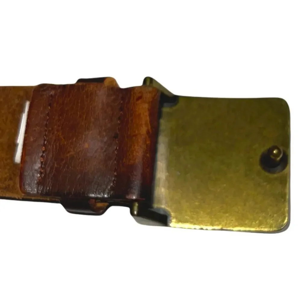 Diamond Studded Brass Buckle Brown Leather Belt